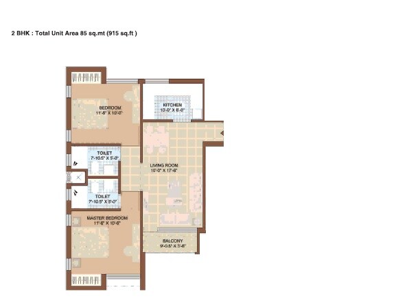Floor plan of 2 BHK 915 Sq. Ft. Apartment in Jaypee Kasa Isles, Noida