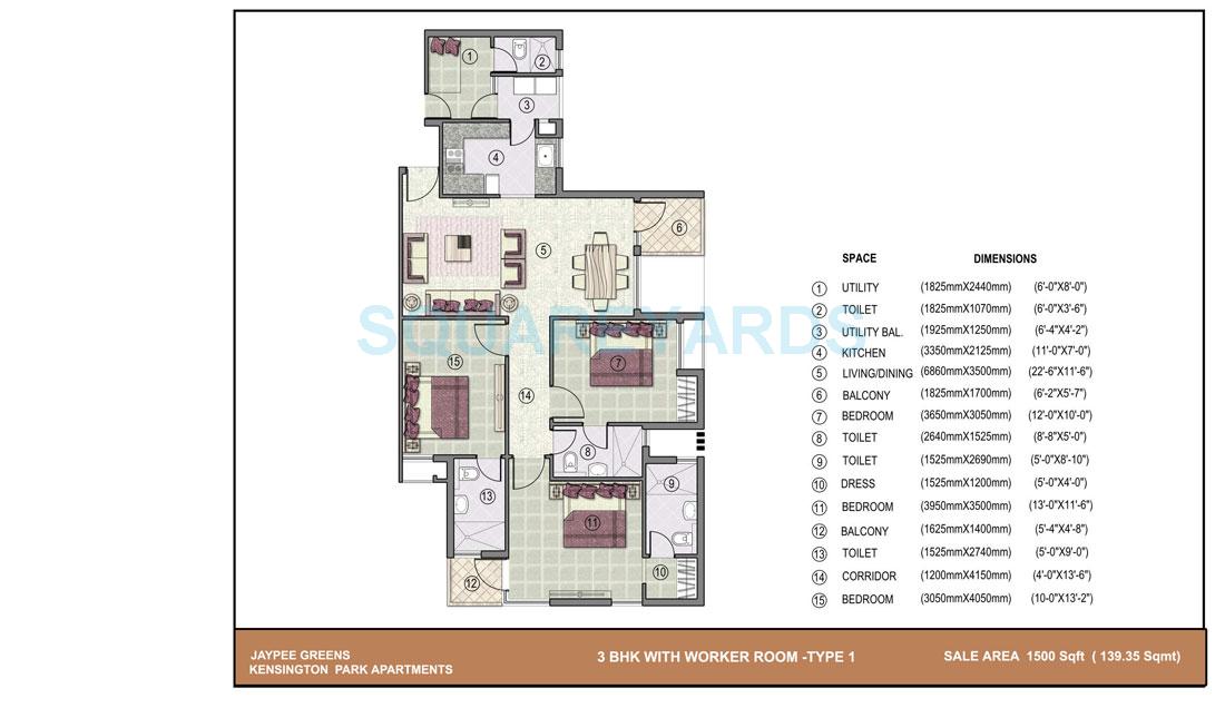 3 BHK 1500 Sq. Ft. Apartment