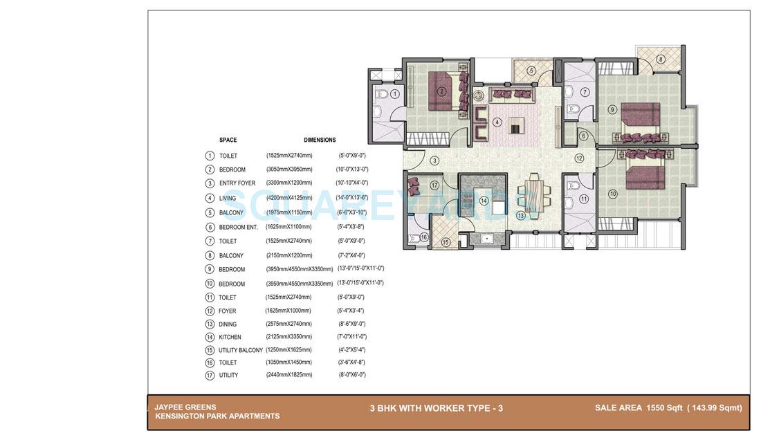 3 BHK 1550 Sq. Ft. Apartment