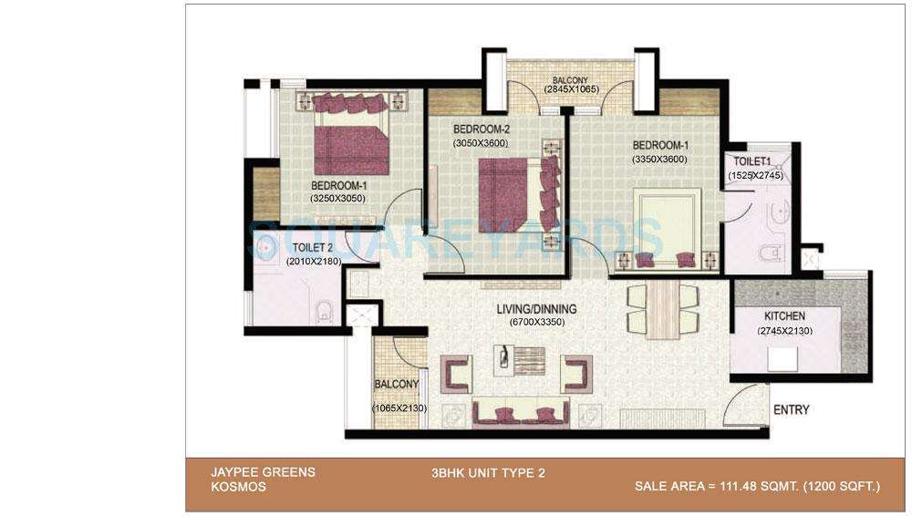 3 BHK 1200 Sq Ft Apartment for Sale in Jaypee Greens 