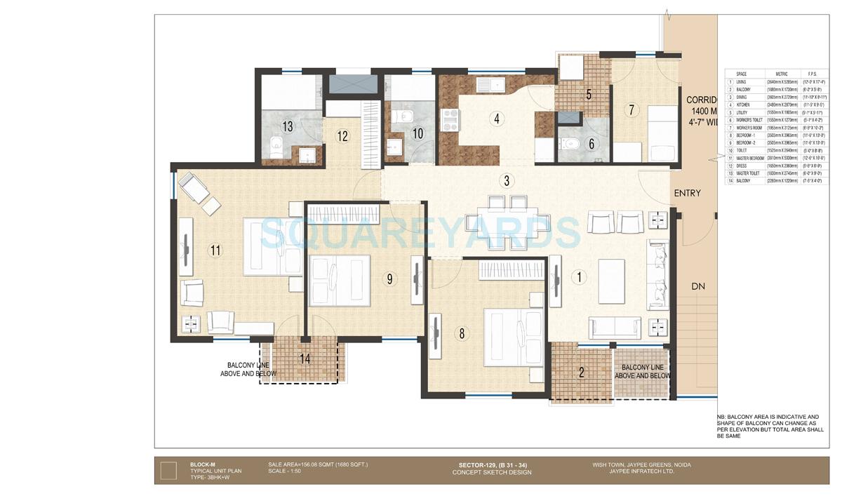 3 BHK 1680 Sq. Ft. Apartment