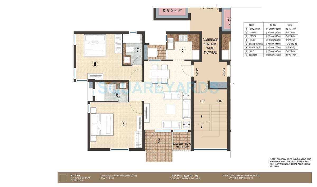 2 BHK 1115 Sq. Ft. Apartment in Jaypee Krescent Homes Phase II
