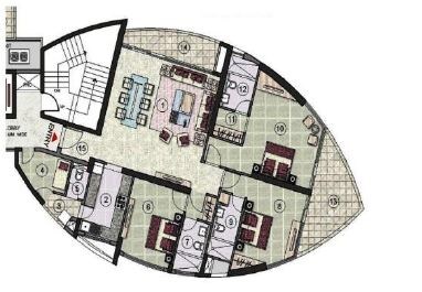 Floor plan of 3 BHK 2555 Sq. Ft. Apartment in Jaypee Tiara Tower, Noida