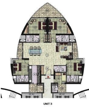 Floor plan of 4 BHK 2906 Sq. Ft. Apartment in Jaypee Tiara Tower, Noida