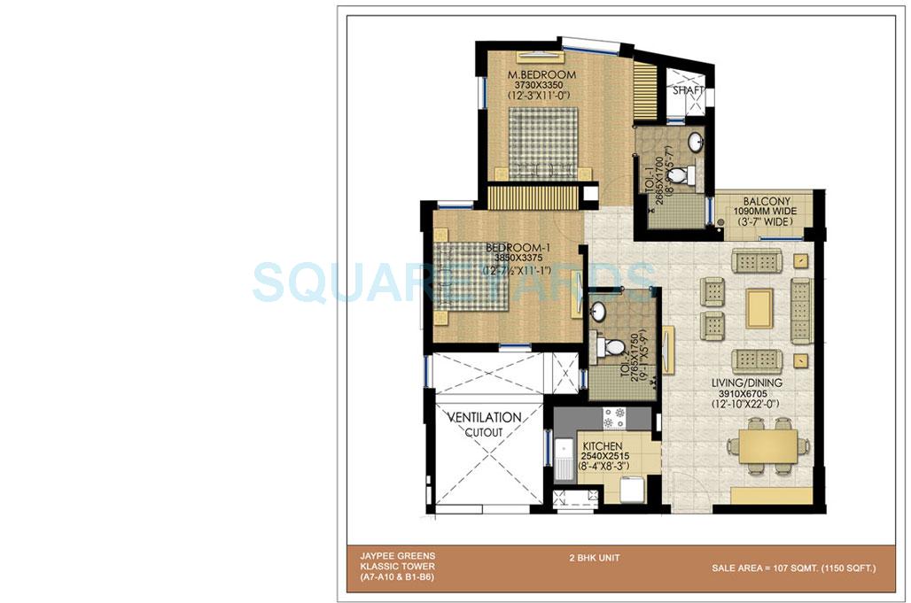 Jaypee Greens Wish Town Klassic 2 BHK Layout