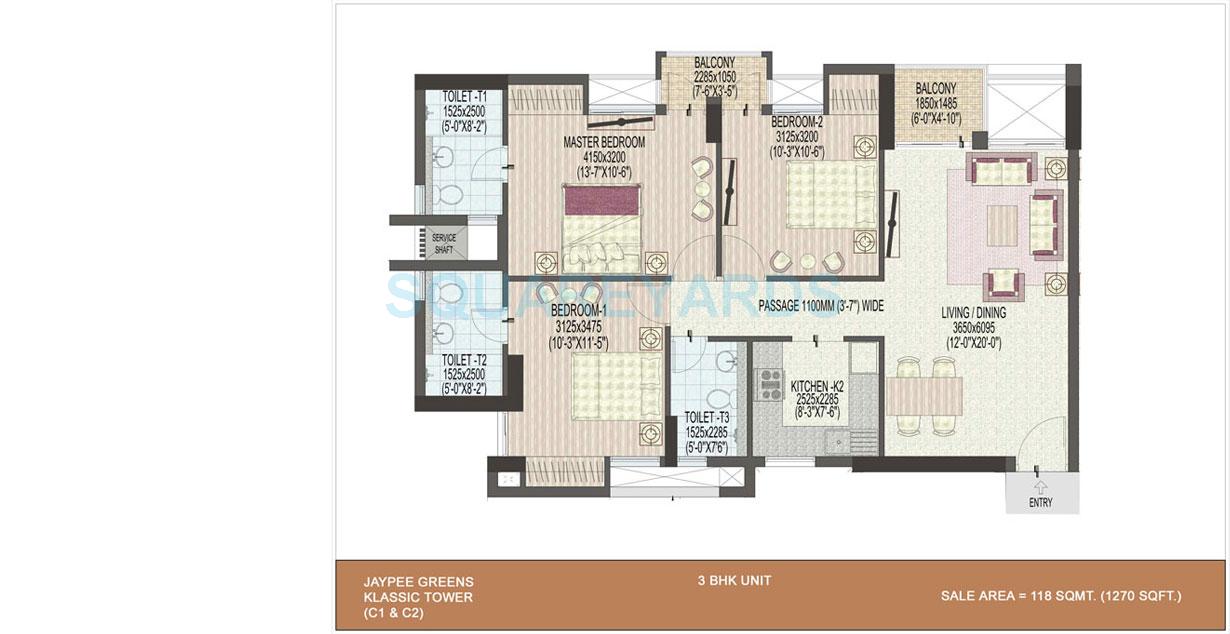 Jaypee Greens Wish Town Klassic 3 BHK Layout