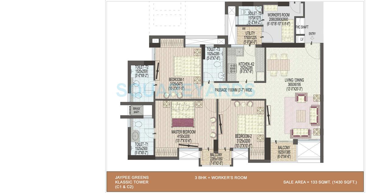 Jaypee Greens Wish Town Klassic 3 BHK Layout