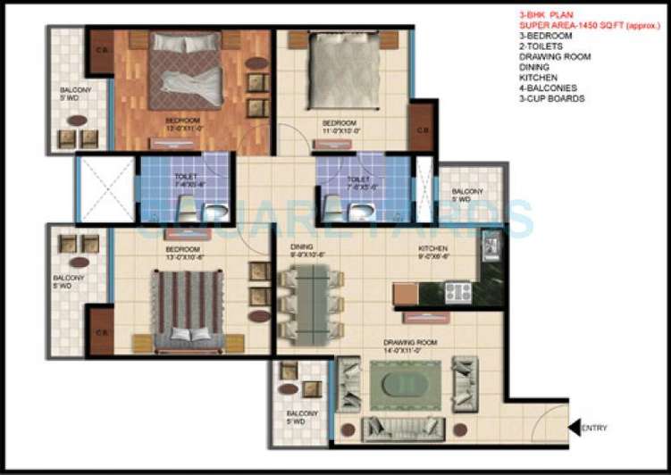 jupiter commander tower apartment 3bhk 1450sqft 1