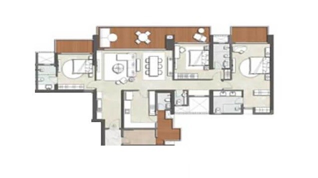 Floor plan of 3 BHK 3000 Sq. Ft. Apartment in Kalpataru Vista, Noida