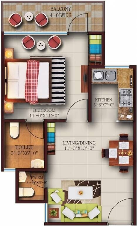 Floor plan of 1 BHK 409 Sq. Ft. Apartment in Kingson The Home, Noida