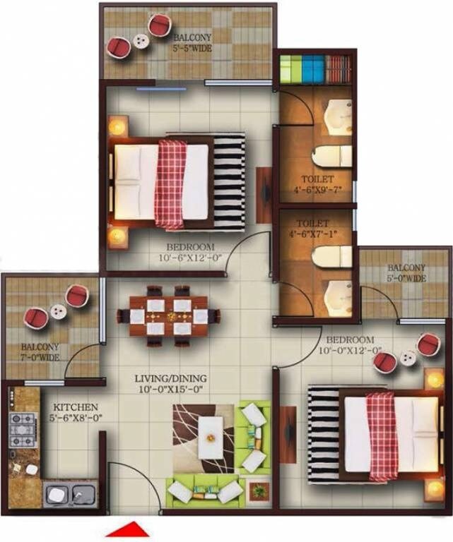 Floor plan of 2 BHK 642 Sq. Ft. Apartment in Kingson The Home, Noida