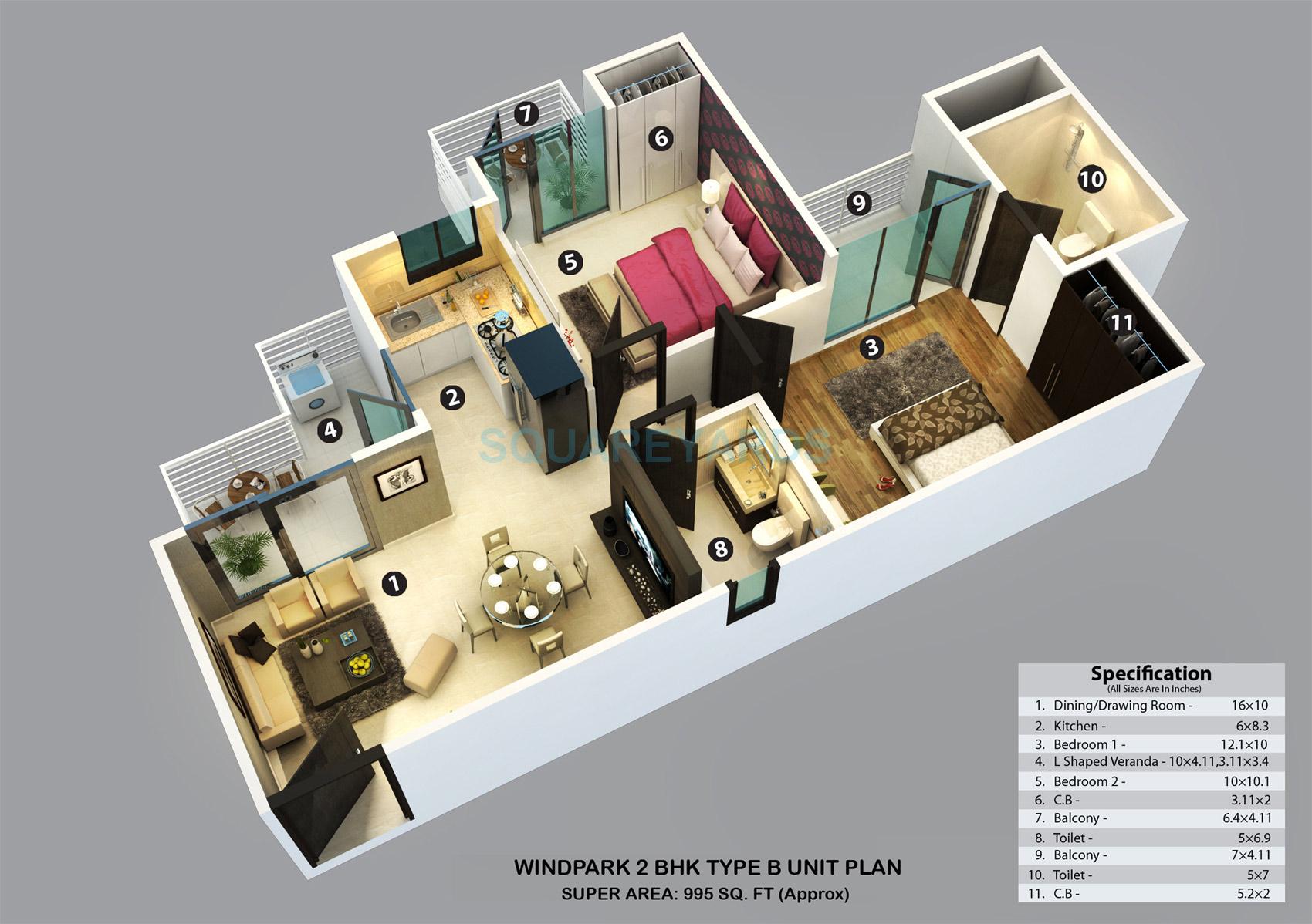 2 Bhk 995 Sq Ft Apartment For Sale In Kvd Wind Park At Rs 3842