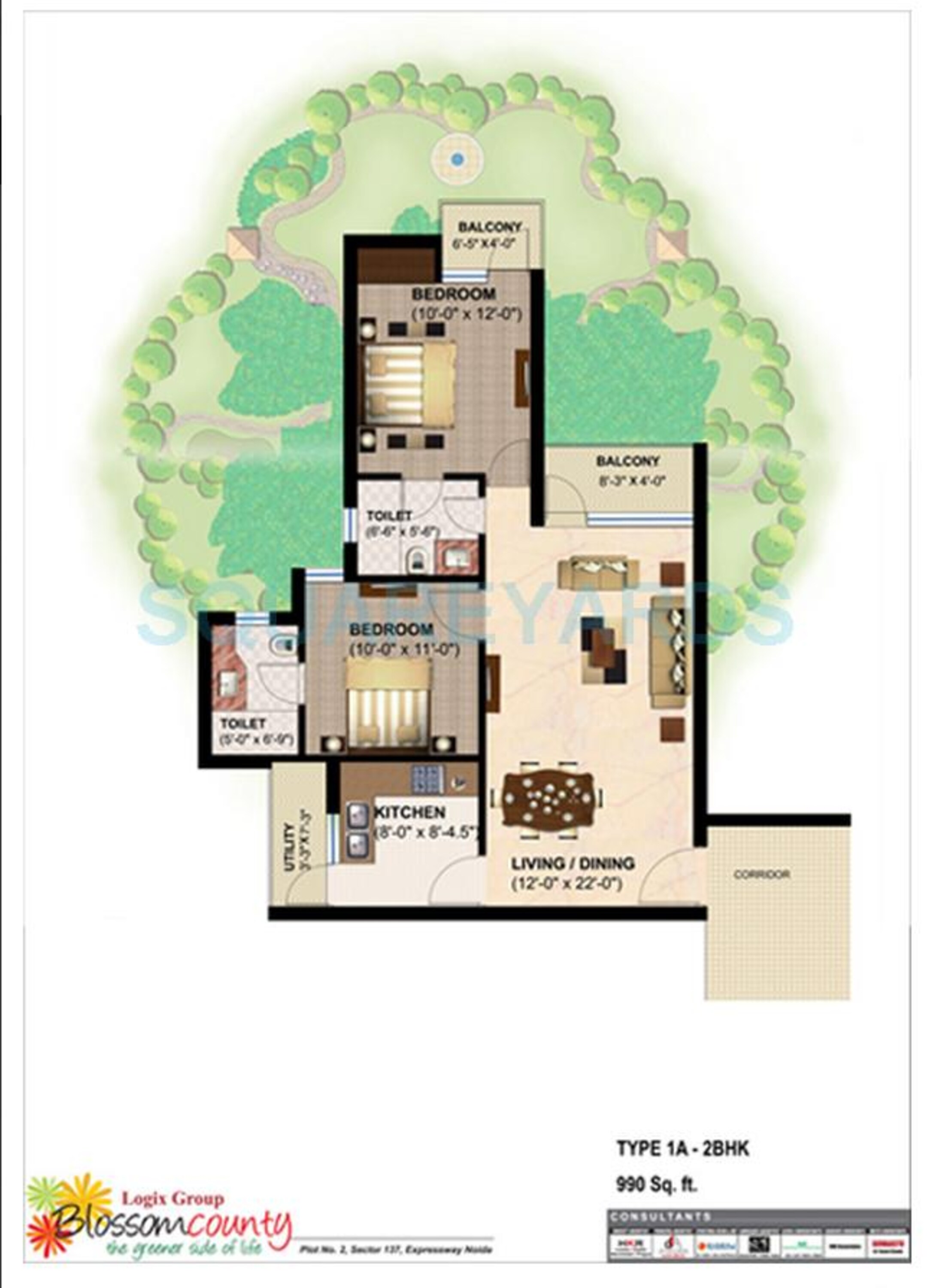 logix blossom county apartment 2bhk 990sqft 1