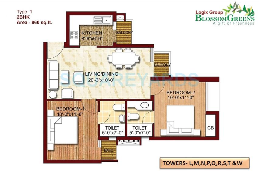2 BHK 860 Sq. Ft. Apartment