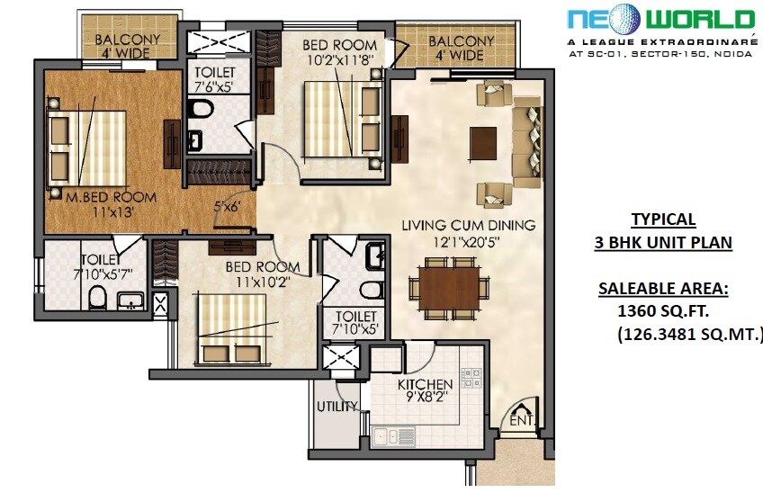 3 BHK 1360 Sq. Ft. Apartment