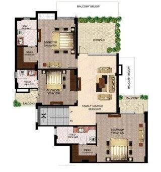 Floor plan of 3 BHK 2750 Sq. Ft. Apartment in Logix Penthouse 1, Noida