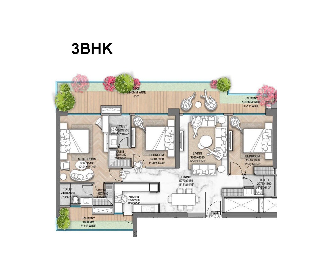 3 BHK 2500 Sq. Ft. Apartment