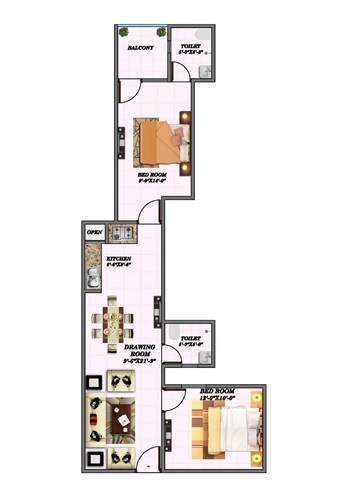 Floor plan of 2 BHK 1050 Sq. Ft. Apartment in Magic V Heights, Noida