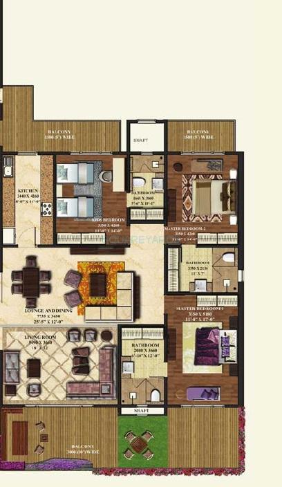 Floor plan of 3 BHK 2625 Sq. Ft. Apartment in Mahagun Manorial, Noida