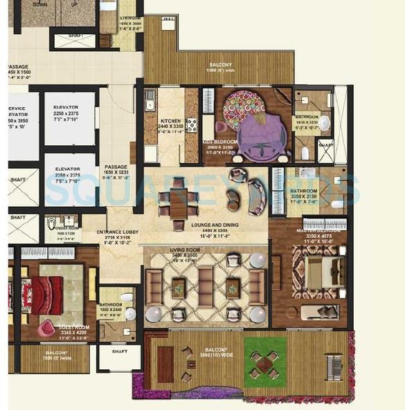 Floor plan of 3 BHK 2900 Sq. Ft. Apartment in Mahagun Manorial, Noida