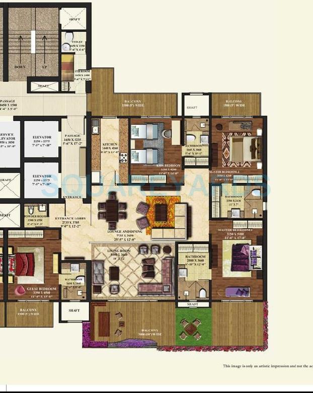 Floor plan of 4 BHK 3260 Sq. Ft. Apartment in Mahagun Manorial, Noida