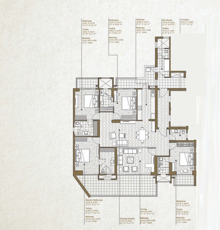 Floor plan of 4 BHK 3465 Sq. Ft. Apartment in Mahagun Manorial, Noida