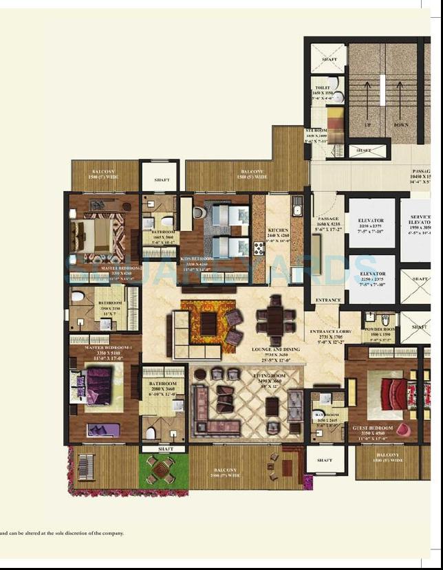 Floor plan of 4 BHK 3600 Sq. Ft. Apartment in Mahagun Manorial, Noida