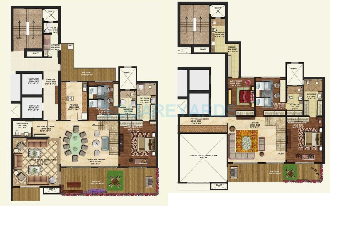 Floor plan of 5 BHK 5200 Sq. Ft. Apartment in Mahagun Manorial, Noida