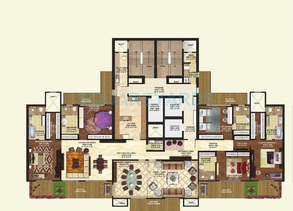 Floor plan of 5 BHK 5700 Sq. Ft. Apartment in Mahagun Manorial, Noida