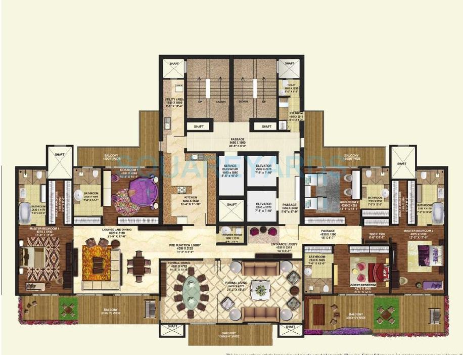 Floor plan of 5 BHK 6100 Sq. Ft. Apartment in Mahagun Manorial, Noida
