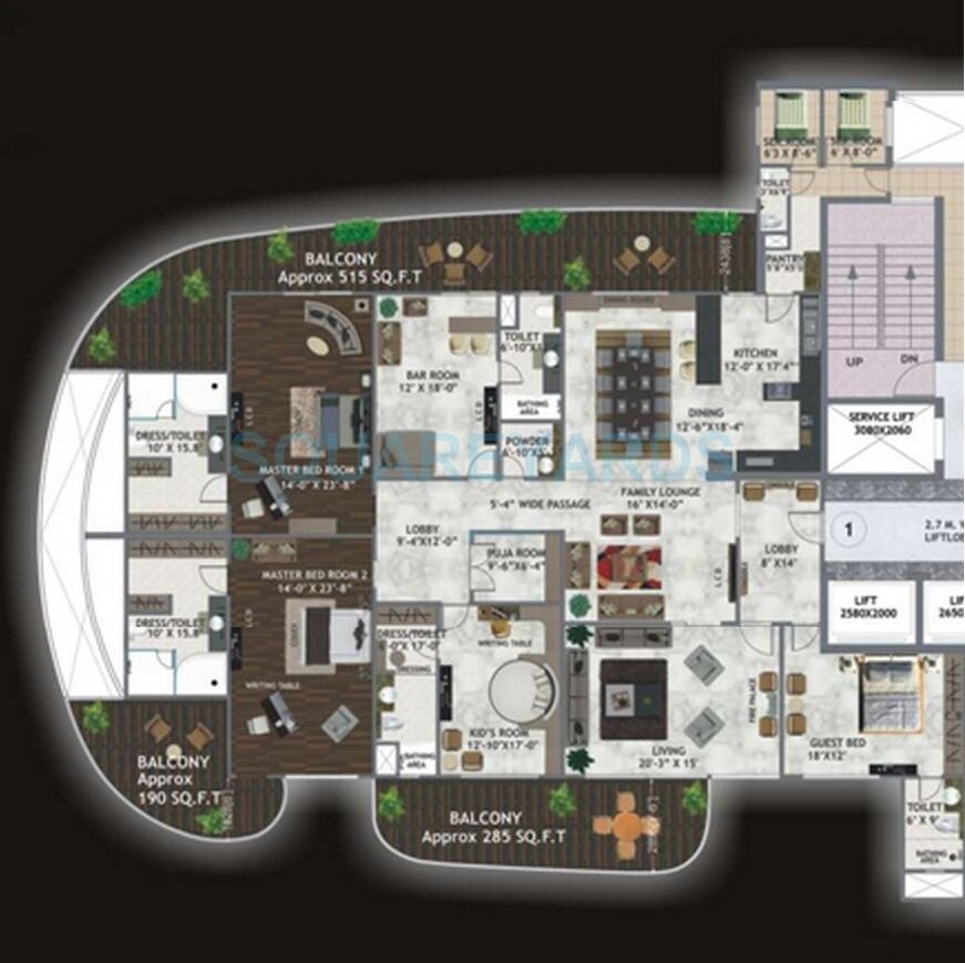 Floor plan of 5 BHK 5600 Sq. Ft. Apartment in Mahagun Marvella, Noida