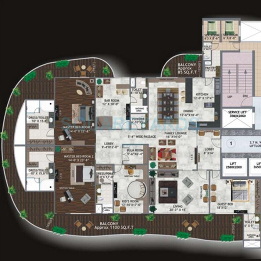 Floor plan of 5 BHK 5825 Sq. Ft. Apartment in Mahagun Marvella, Noida
