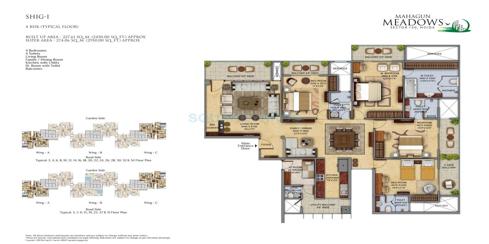 Floor plan of 4 BHK 2950 Sq. Ft. Apartment in Mahagun Meadows, Noida