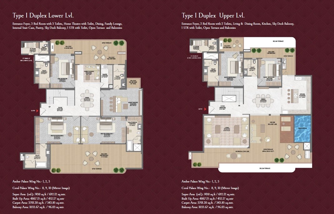 Floor plan of 5 BHK 7450 Sq. Ft. Apartment in Mahagun Medalleo, Noida