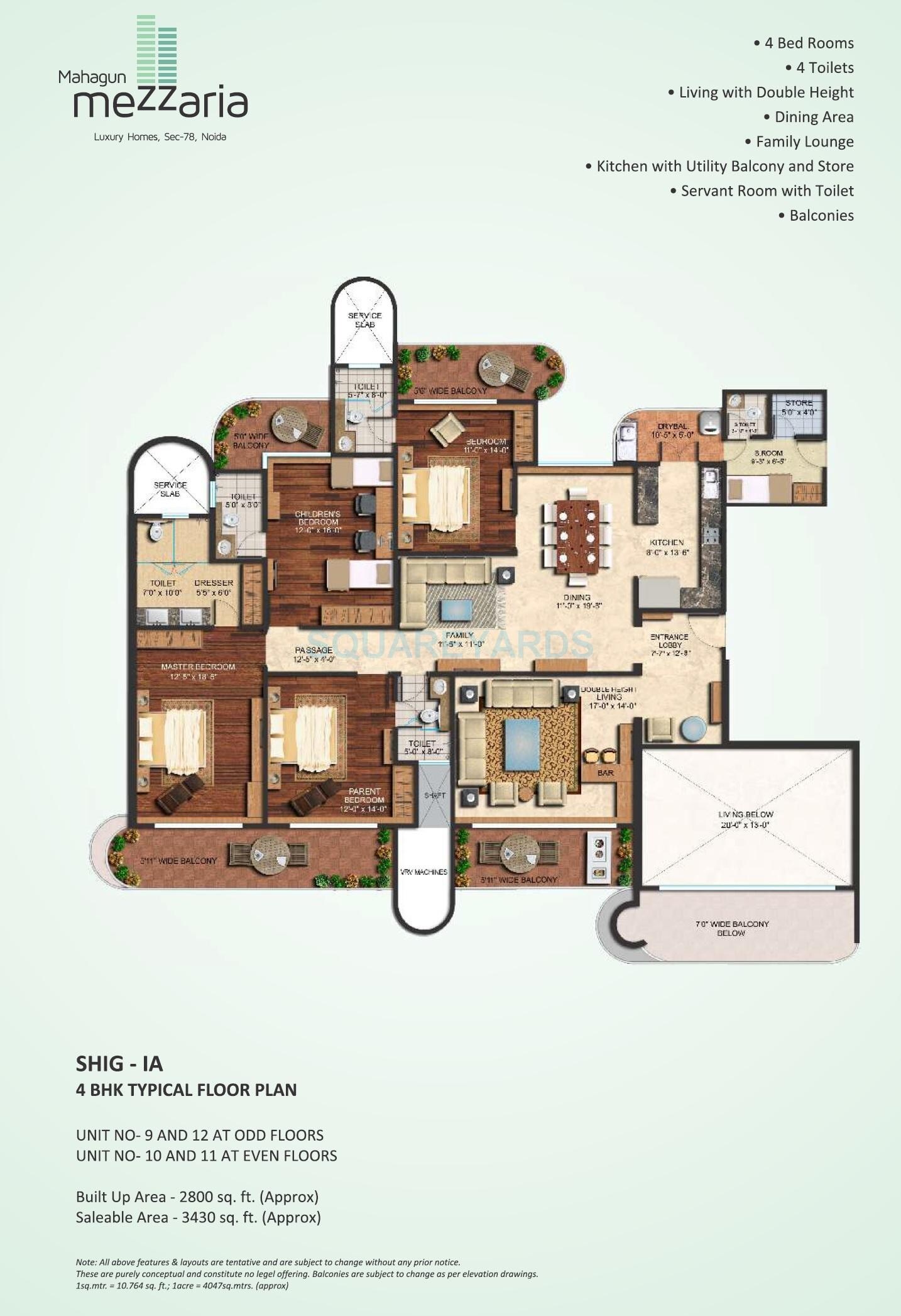 Floor plan of 4 BHK 3430 Sq. Ft. Apartment in Mahagun Mezzaria, Noida