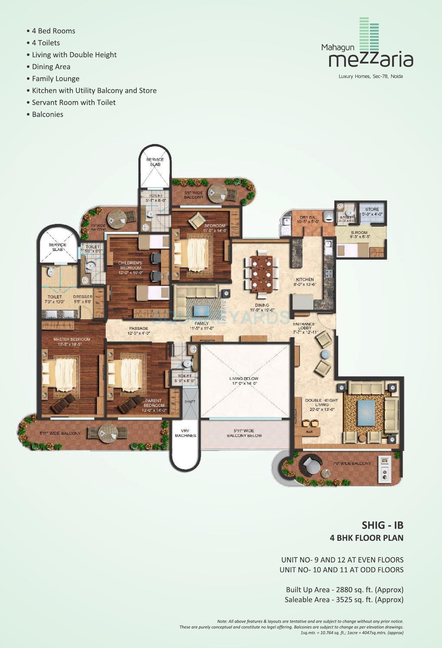 Floor plan of 4 BHK 3525 Sq. Ft. Apartment in Mahagun Mezzaria, Noida