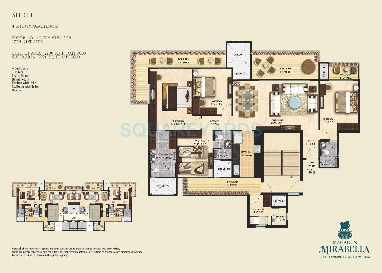Floor plan of 4 BHK 2720 Sq. Ft. Apartment in Mahagun Mirabella, Noida