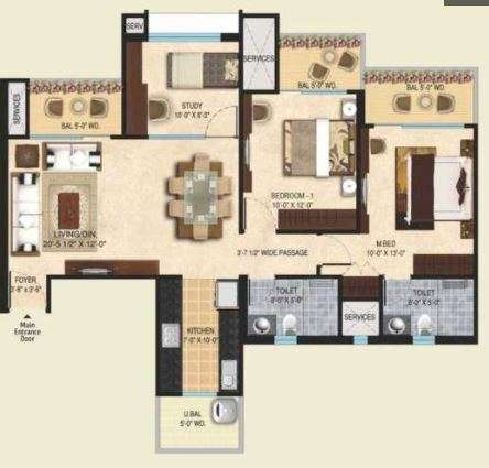 2 BHK 847 Sq. Ft. Apartment in Mahagun Mirabella Highrise