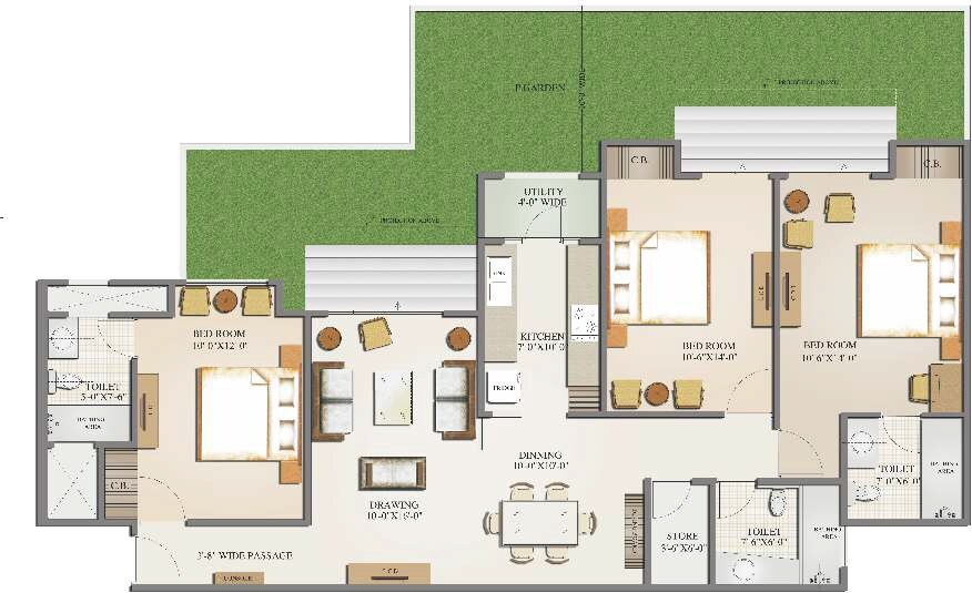 Floor plan of 3 BHK 1750 Sq. Ft. Apartment in Mahagun Moderne, Noida