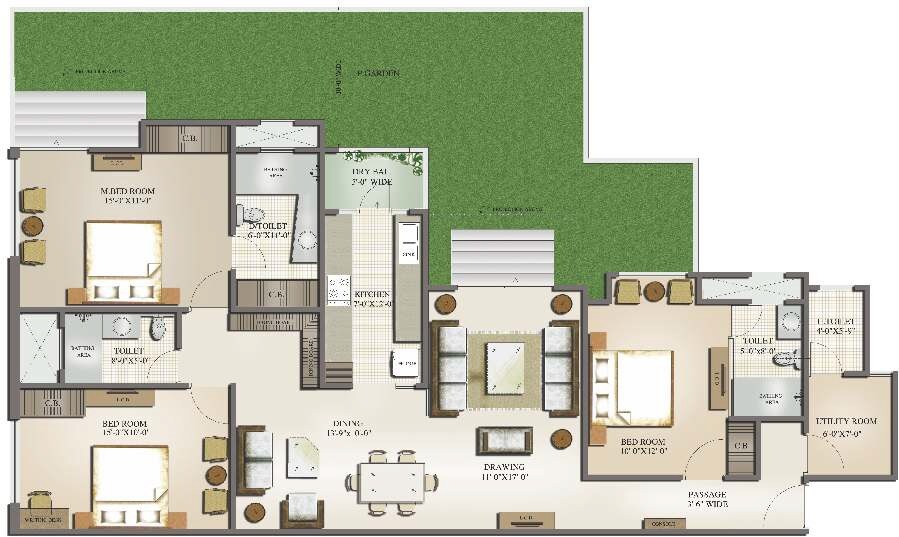 Floor plan of 3 BHK 1825 Sq. Ft. Apartment in Mahagun Moderne, Noida