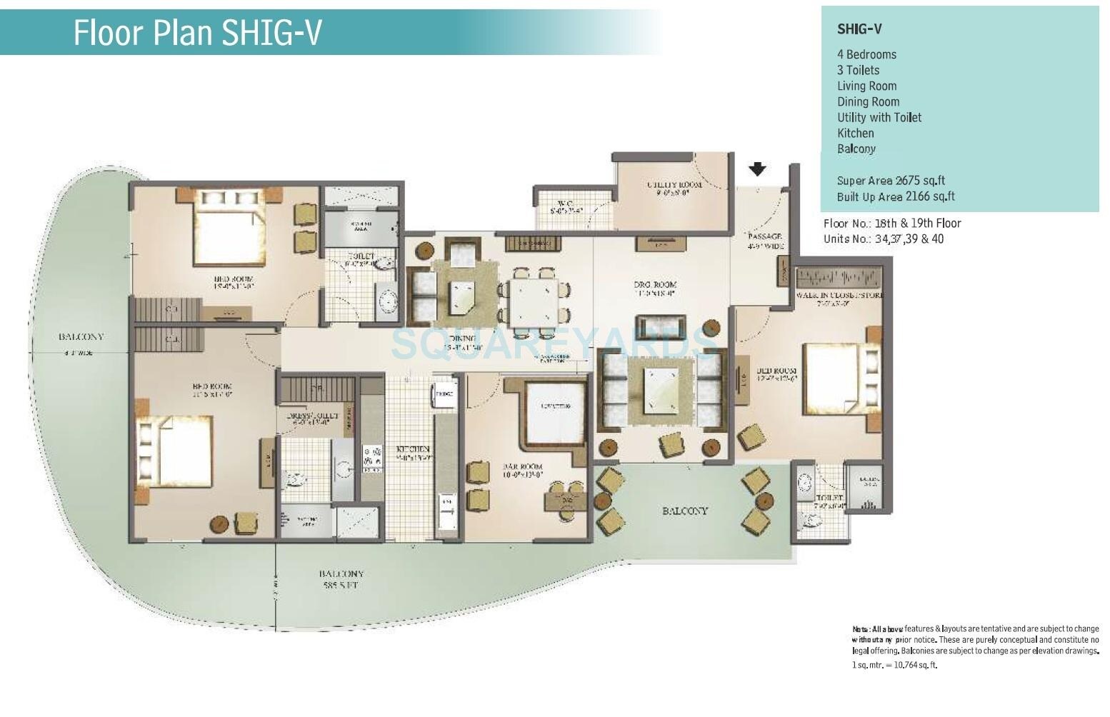 Floor plan of 4 BHK 2675 Sq. Ft. Apartment in Mahagun Moderne, Noida