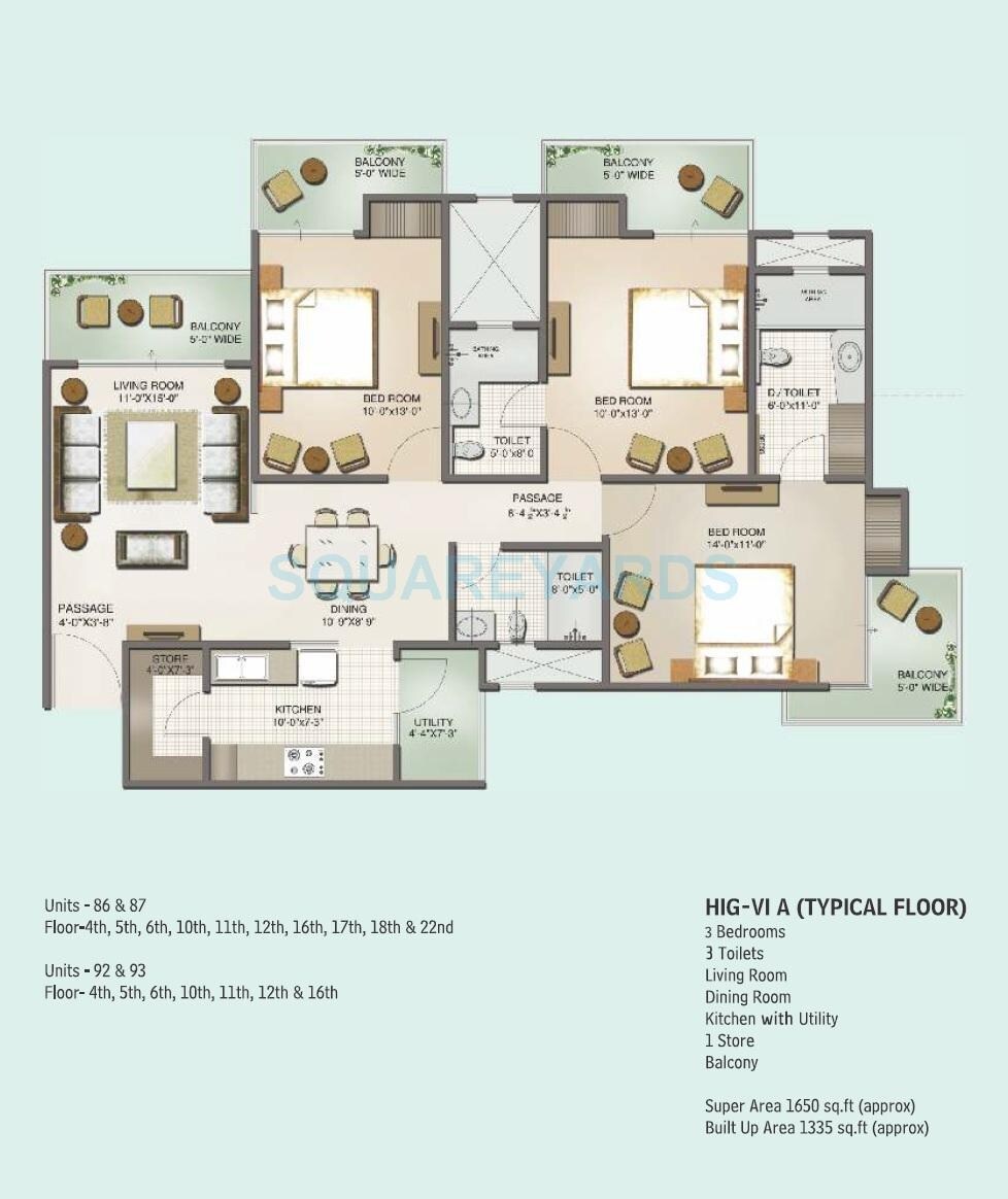 Floor plan of 3 BHK 1650 Sq. Ft. Apartment in Mahagun Moderne - Avlon and Betina, Noida