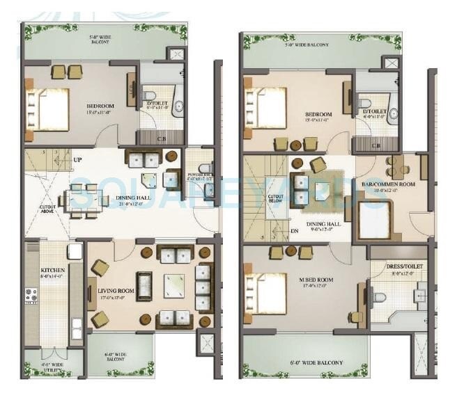 Floor plan of 3 BHK Apartment - 2925 sq. ft. in Mahagun Moderne Low Rise, Noida
