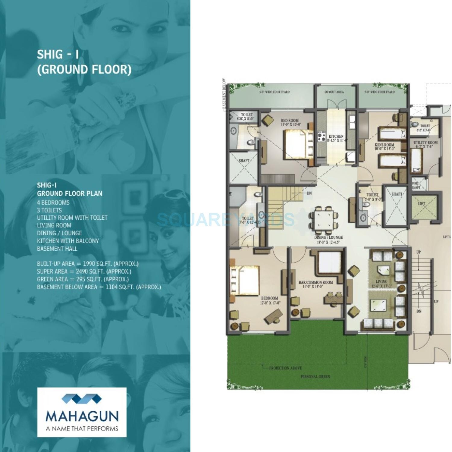 Floor plan of 4 BHK Ind Floor - 2490 sq. ft. in Mahagun Moderne Low Rise, Noida