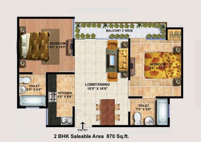 2 BHK 870 Sq. Ft. Apartment in Mangalam