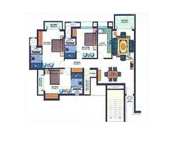 Floor plan of 3 BHK 1800 Sq. Ft. Apartment in Mapsko Krishna Apra Residency, Noida