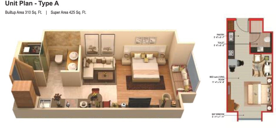 Floor plan of 310 Sq. Ft. Studio in MMR Saha The Orabella, Noida