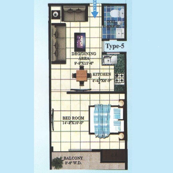 Floor plan of 1 BHK 600 Sq. Ft. Apartment in Nehra Royal Avenue, Noida