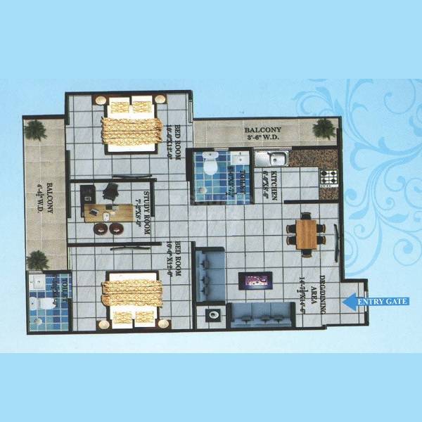 2 BHK 1000 Sq. Ft. Apartment