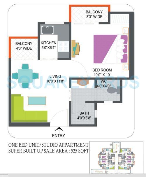 Floor plan of 1 BHK 525 Sq. Ft. Apartment in Nimbus The Hyde park, Noida